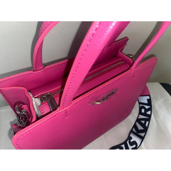 SOLD NEW ! KARL LAGERFELD Paris Maybelle Top Handle Satchel w/ Logo Strap Pink - Picture 4 of 6